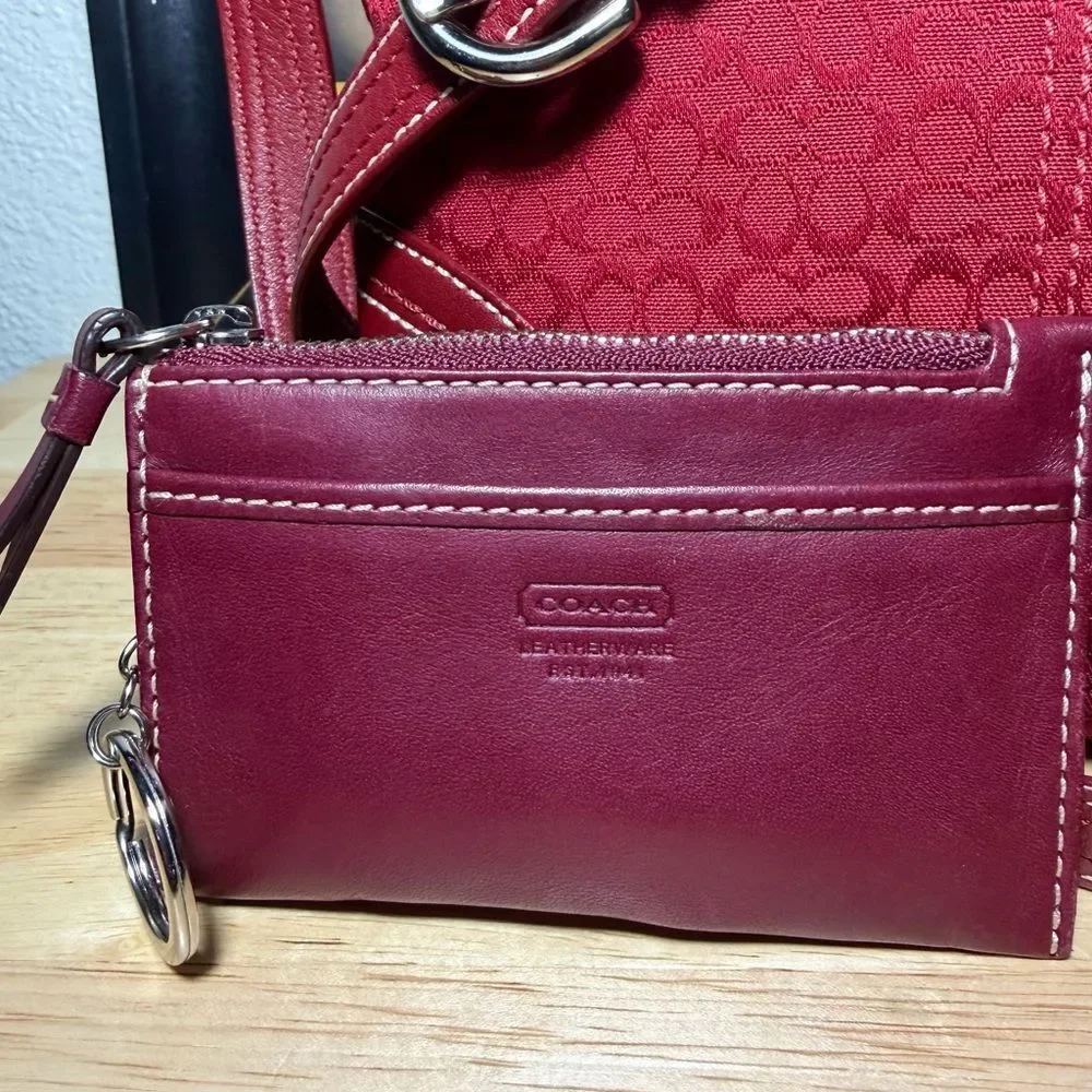 COACH Vintage 3 Piece Set Red Mini “C” Canvas & Leather Tote, Crossbody, Wallet. - Picture 8 of 11